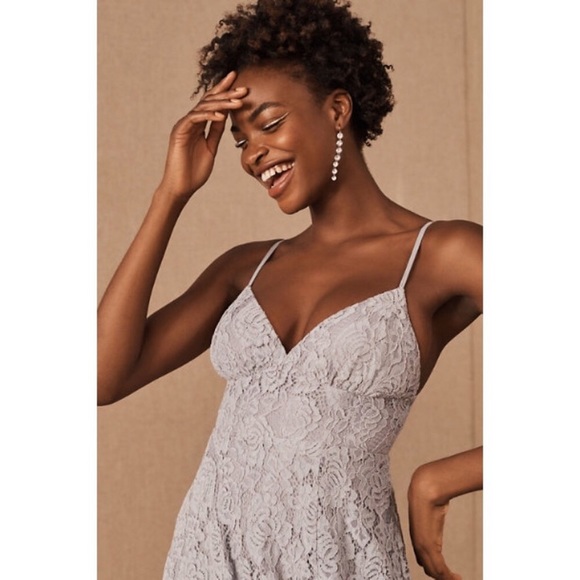 NWT ANTHROPOLOGIE FAME & PARTNERS CHARLOTTE V-NECK LACE DRESS IN FOG - Picture 7 of 13